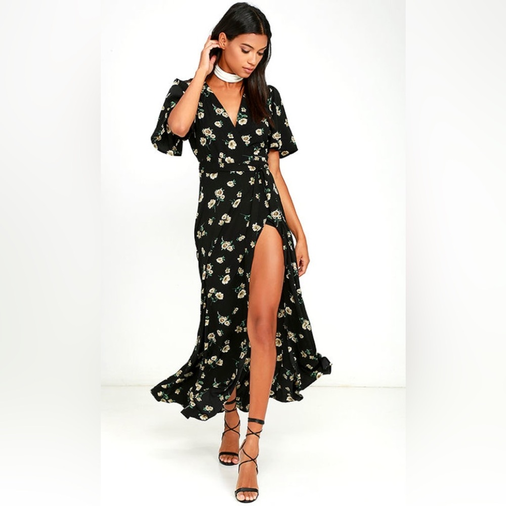 Lulu's Italian Garden Black Floral Wrap Dress - XL